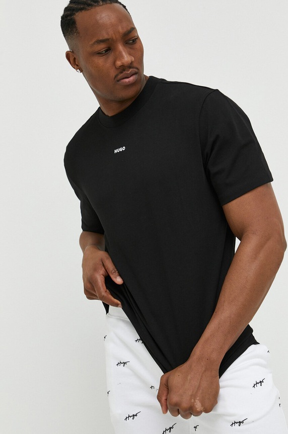 HUGO T-shirt męski bawełniany Dapolino bawełna czarny 50488330