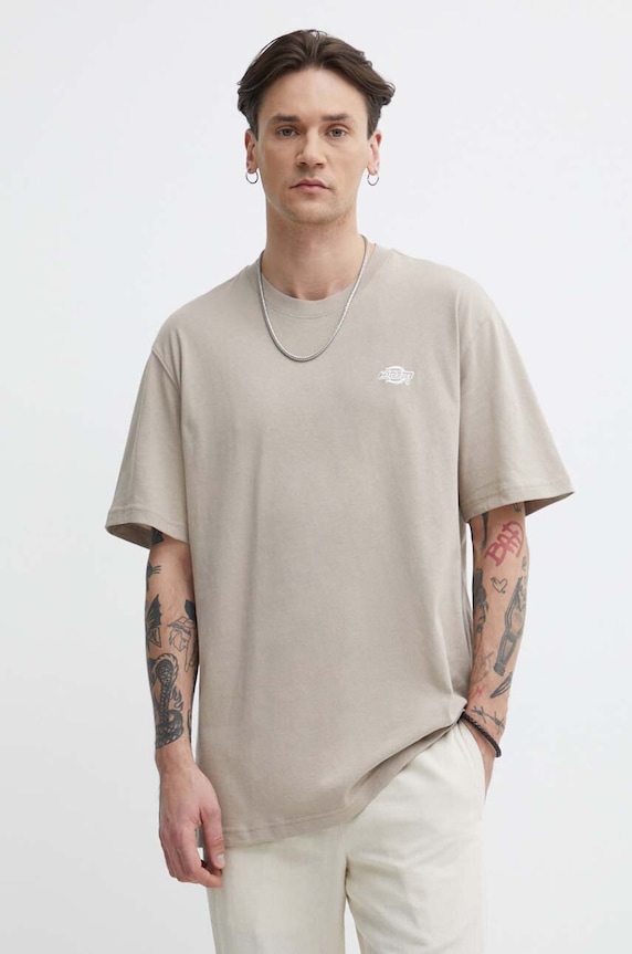 Bavlněné tričko Dickies kulatý béžová DK0A4YAIBLK1