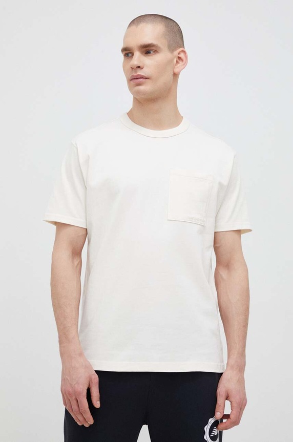 New Balance t-shirt bawełniany bawełna beżowy MT23567GIE