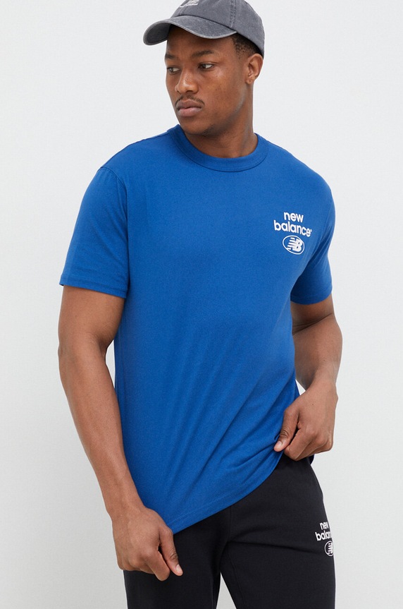 New Balance t-shirt bawełniany niebieski MT31518ATE