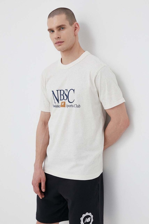 Odzież New Balance t-shirt bawełniany MT31558OTH beżowy