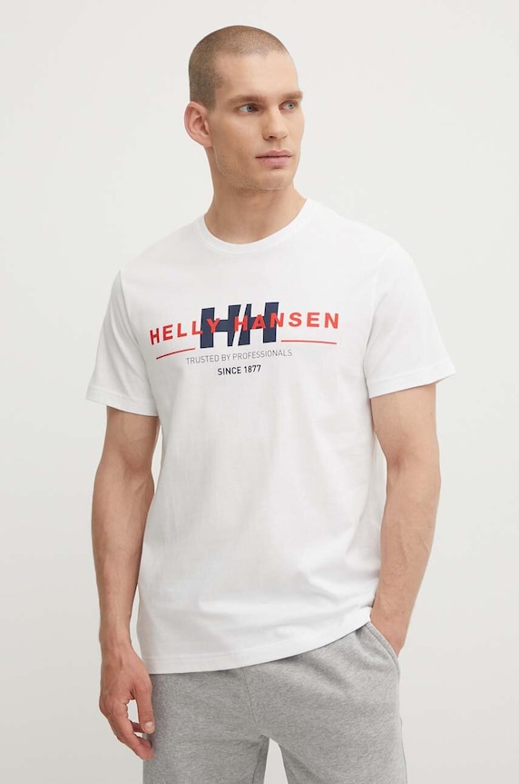 Bavlněné tričko Helly Hansen potisk bílá 53936