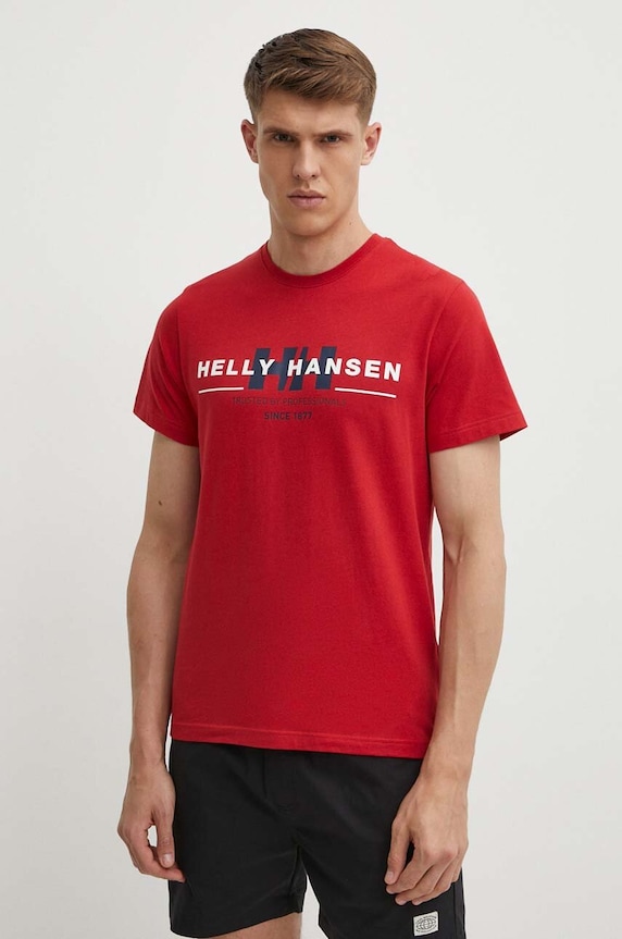 Bavlněné tričko Helly Hansen červená 53936