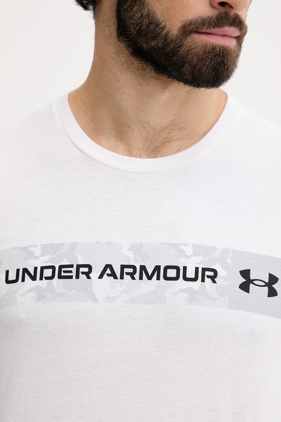 Under Armour T-shirt męski z bawełną CAMO CHEST 1376830 biały