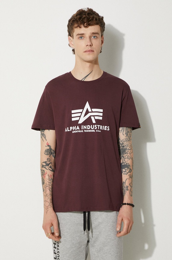 Хлопковая футболка Alpha Industries Basic T-Shirt печать бордо 100501.21