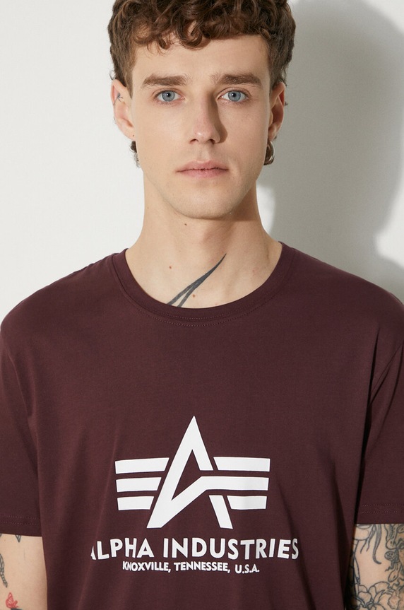 Хлопковая футболка Alpha Industries Basic T-Shirt бордо 100501.21