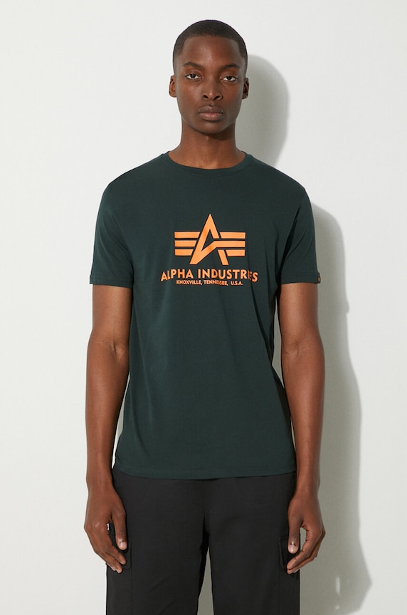 Бавовняна футболка Alpha Industries надрук зелений 100501.353