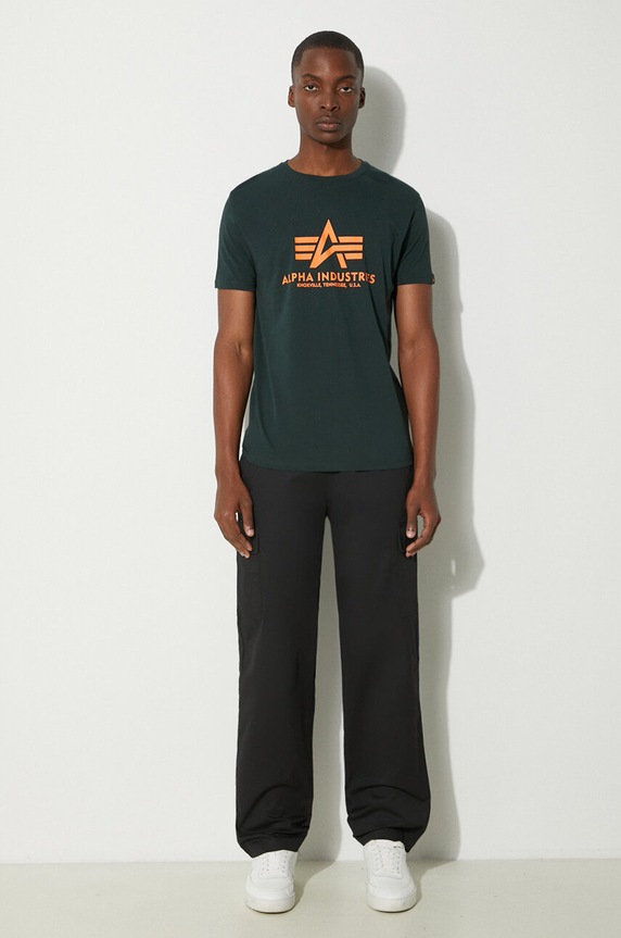 Бавовняна футболка Alpha Industries 100501.353 зелений SS25