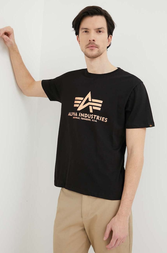 Βαμβακερό μπλουζάκι Alpha Industries βαμβάκι μαύρο 100501FP.365