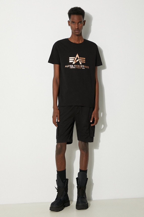 Alpha Industries cotton t-shirt Basic T-Shirt Foil Print 100501FP.365 black AW25