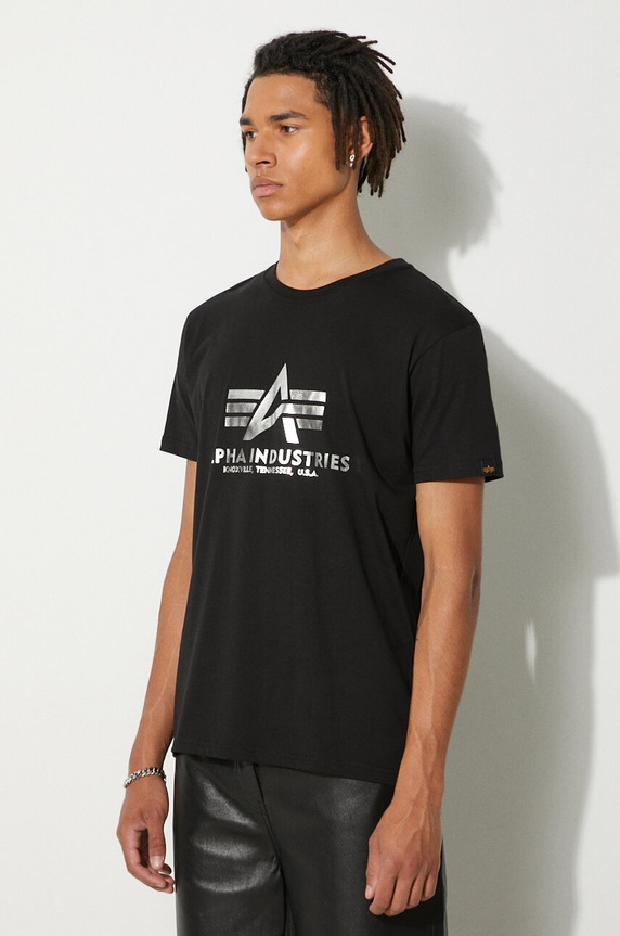 Alpha Industries tricou din bumbac Basic T-Shirt Foil Print negru 100501FP.530