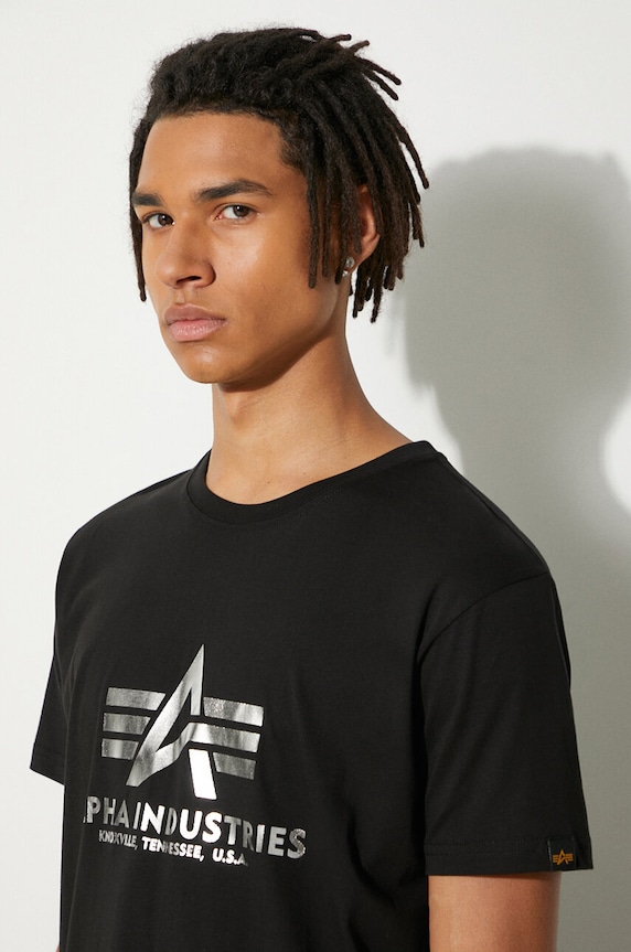 Alpha Industries tricou din bumbac Basic T-Shirt Foil Print 100501FP.530 negru