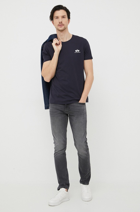 Alpha Industries pamut póló Basic T Small Logo 188505.07 sötétkék AW23
