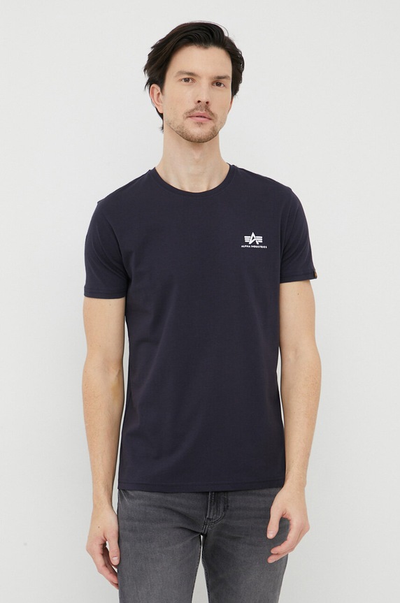 Alpha Industries pamut póló Basic T Small Logo sötétkék 188505.07