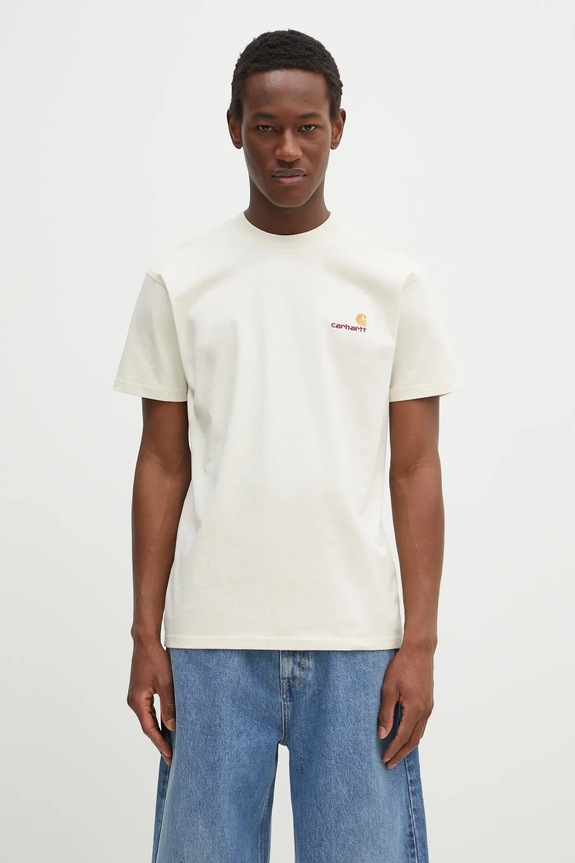 Carhartt WIP cotton T-shirt American Script plain beige I029956