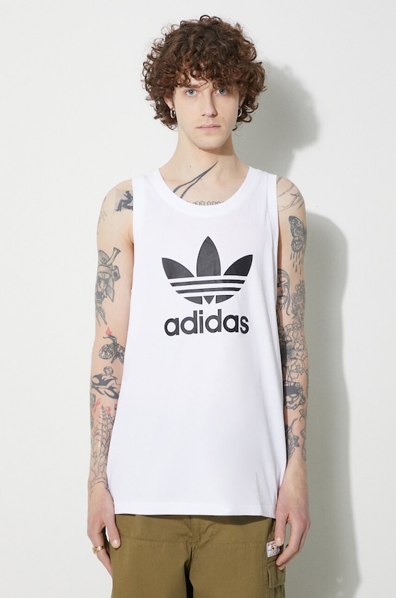 adidas Originals top bawełniany Adicolor Classics Trefoil Tank Top nadruk biały IA4808