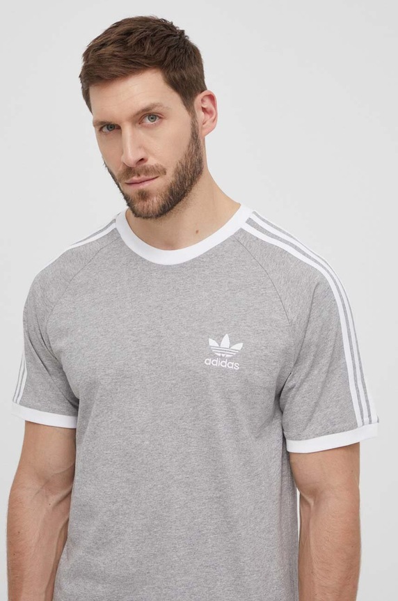 adidas Originals tricou din bumbac Adicolor 3-Stripes cu modele gri IA4848