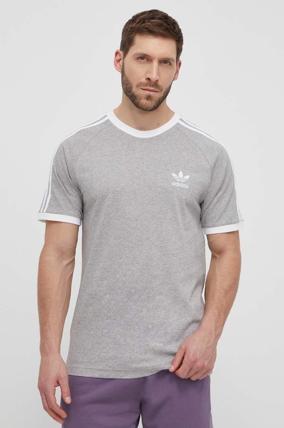adidas Originals tricou din bumbac Adicolor 3-Stripes gri IA4848