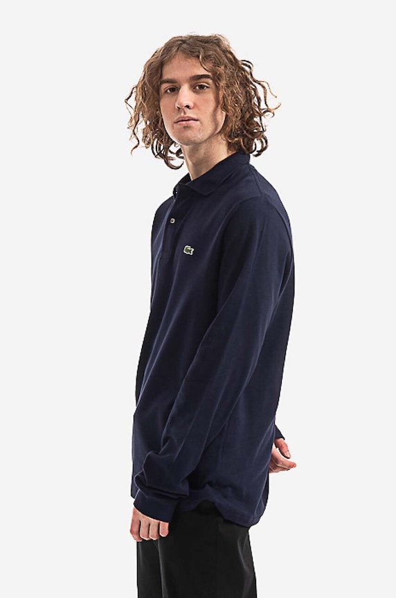 Bavlněné tričko s dlouhým rukávem Lacoste L1312.166 námořnická modř