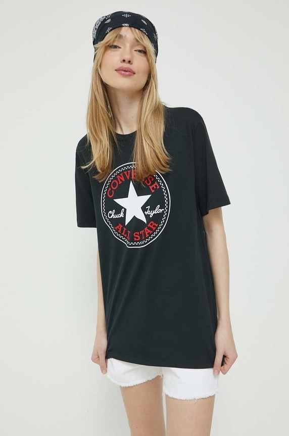 Converse tricou din bumbac 10025459.A01 negru SS25