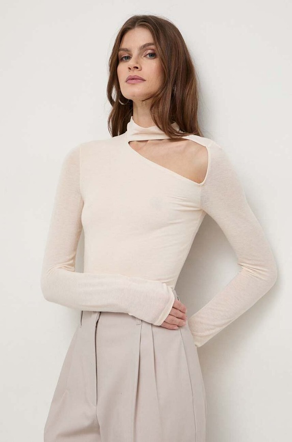 Πουκάμισο μακρυμάνικο με μείγμα κασμίρ Patrizia Pepe slim μπεζ 8M1579.J178