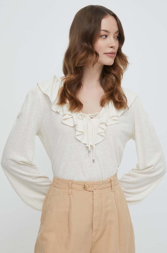 Lauren Ralph Lauren bluzka lniana regular beżowy 200933277