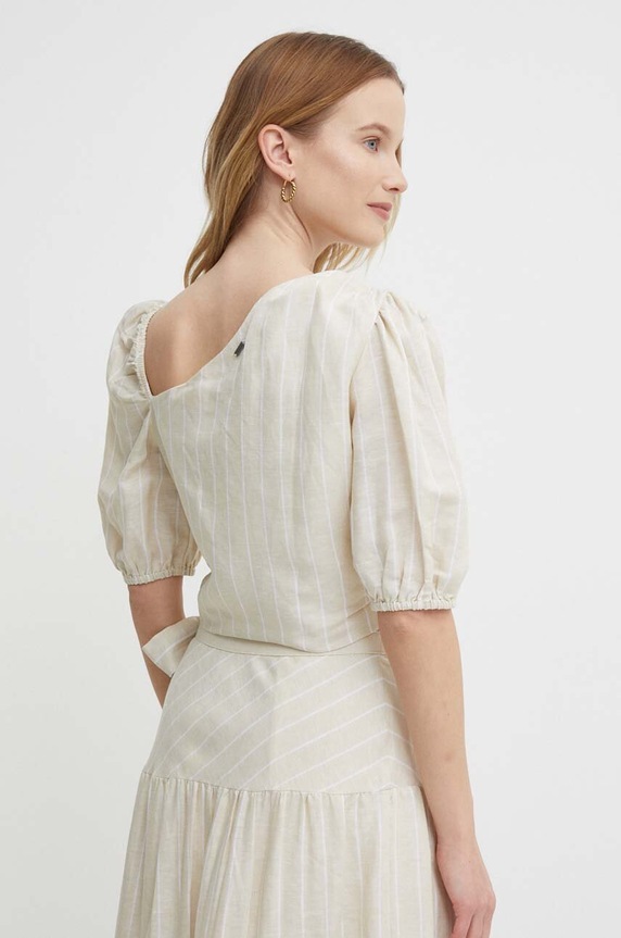 Odzież Pepe Jeans bluzka lniana MATI PL304809 beżowy