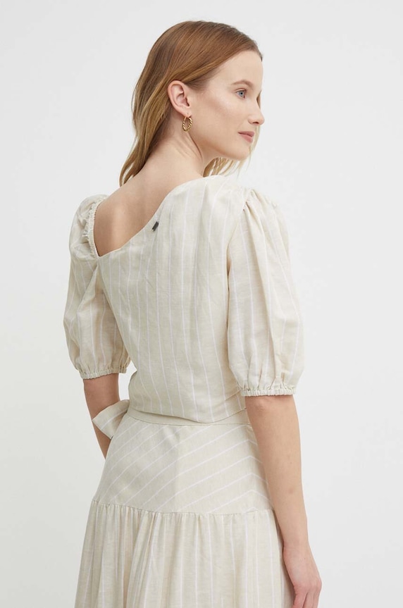 Odzież Pepe Jeans bluzka lniana MATI PL304809 beżowy