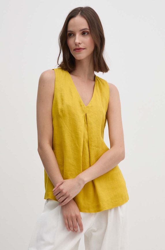 United Colors of Benetton bluzka lniana żółty 5BMLDQ06W