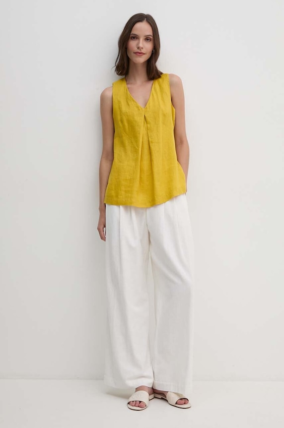 United Colors of Benetton bluzka lniana 5BMLDQ06W żółty SS25
