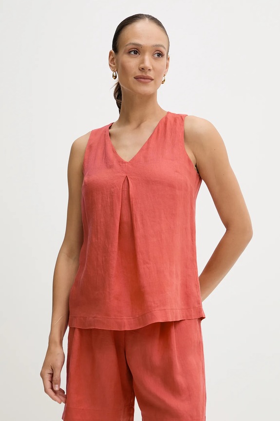Lněná halenka United Colors of Benetton hladký červená 5BMLDQ06W