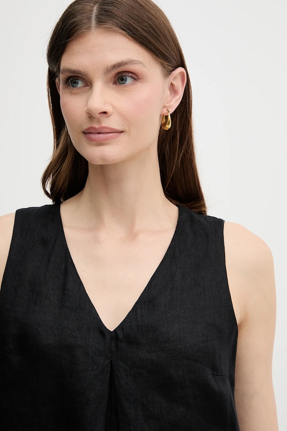 United Colors of Benetton maglietta di lino nero 5BMLDQ06W