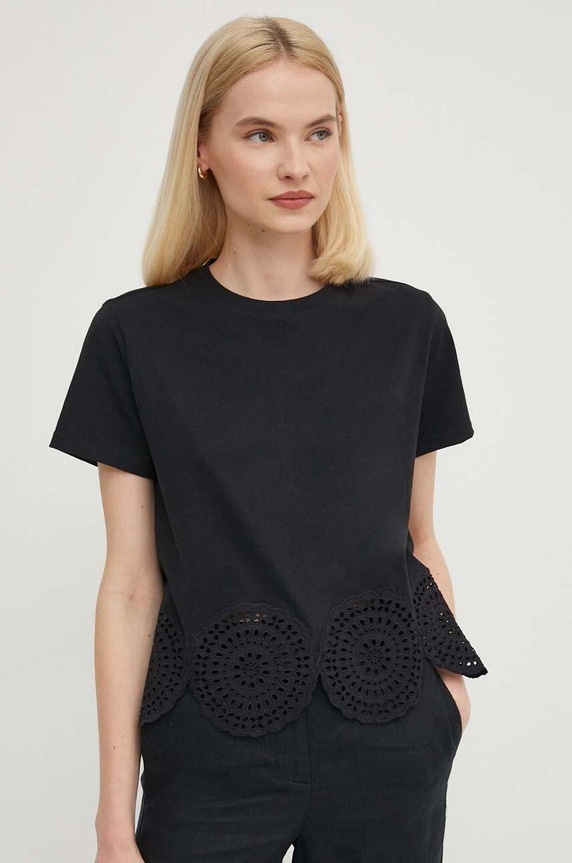 Sisley t-shirt bawełniany regular czarny 3F1QL105I