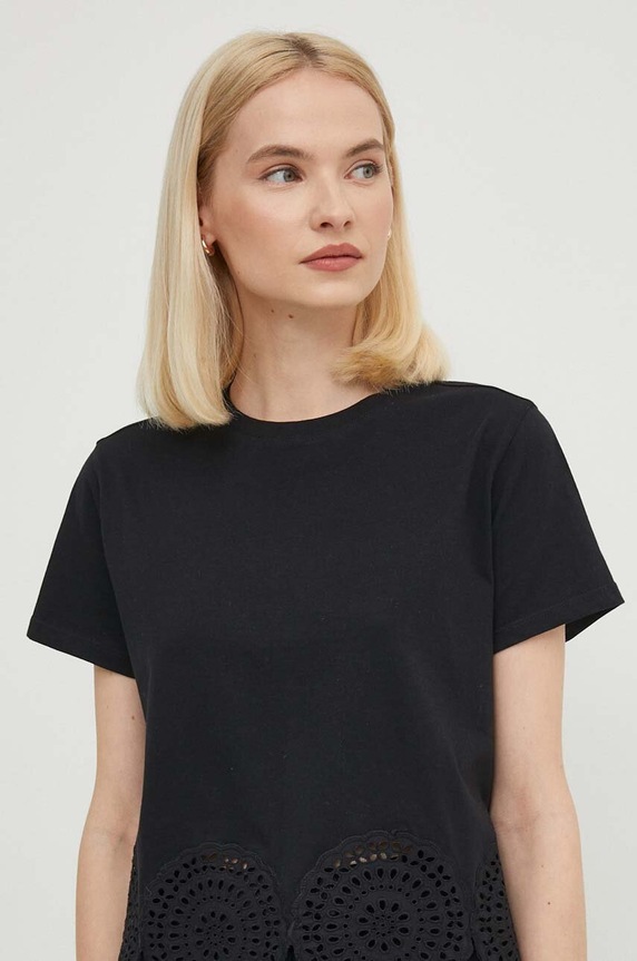 Sisley t-shirt bawełniany czarny 3F1QL105I