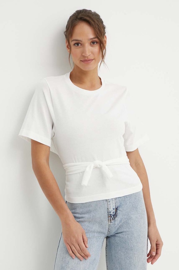 Sisley t-shirt bawełniany bawełna beżowy 3B4BL105G