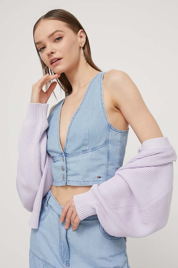 Tommy Jeans top jeansowy bawełna niebieski DW0DW17799