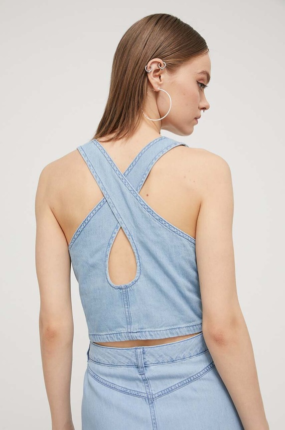Odzież Tommy Jeans top jeansowy DW0DW17799 niebieski