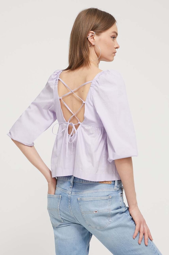 Bavlněná halenka Tommy Jeans regular fialová DW0DW17806