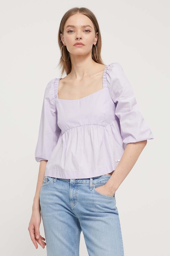 Bavlněná halenka Tommy Jeans DW0DW17806 fialová SS24
