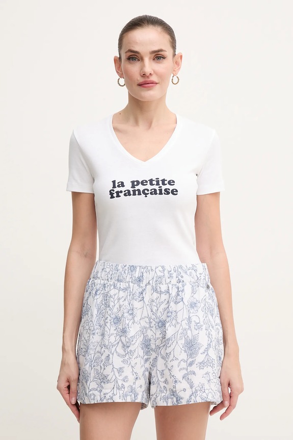 La Petite Française tricou din bumbac print alb PFTHIBAULT