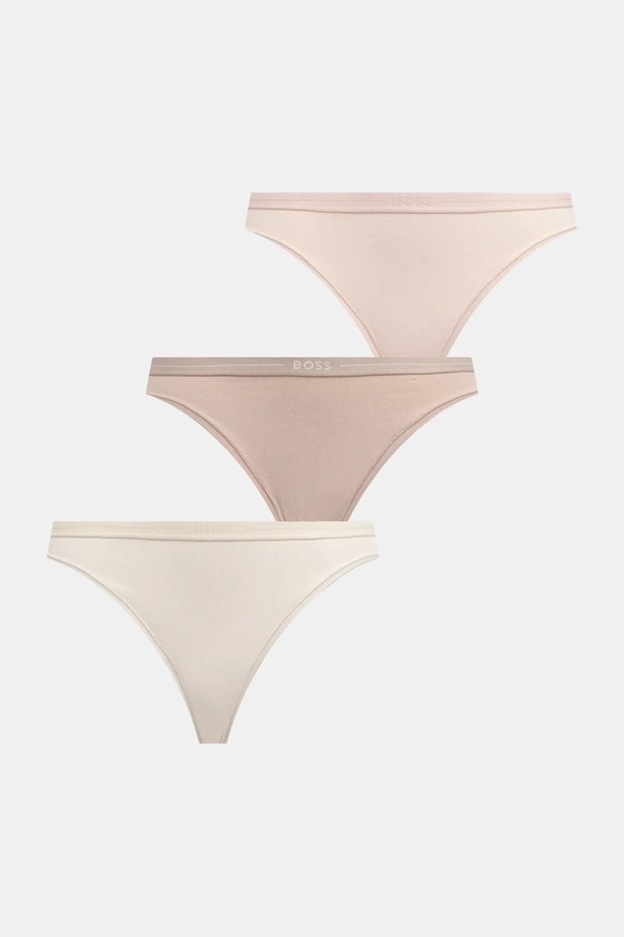 BOSS stringi damskie bawełniane z elastanem 3P THONG 3-pack dzianina beżowy 50510030