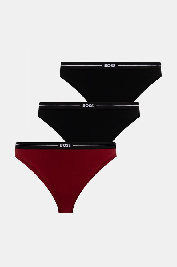 BOSS stringi damskie bawełniane z elastanem 3P THONG 3-pack dzianina bordowy 50510030