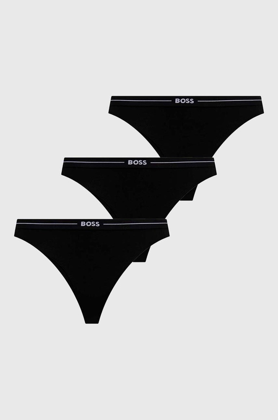 BOSS stringi damskie bawełniane z elastanem 3P THONG 3-pack dzianina czarny 50510030