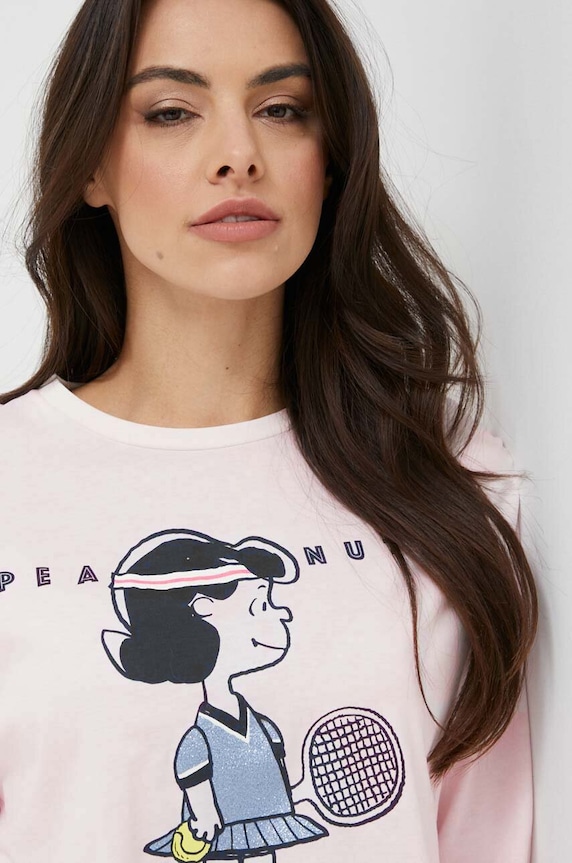 Bavlnené pyžamové tričko United Colors of Benetton x Peanuts ružová 30963M05F
