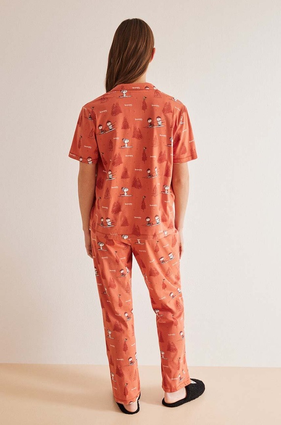 women'secret piżama bawełniana Snoopy 3137606 pomarańczowy