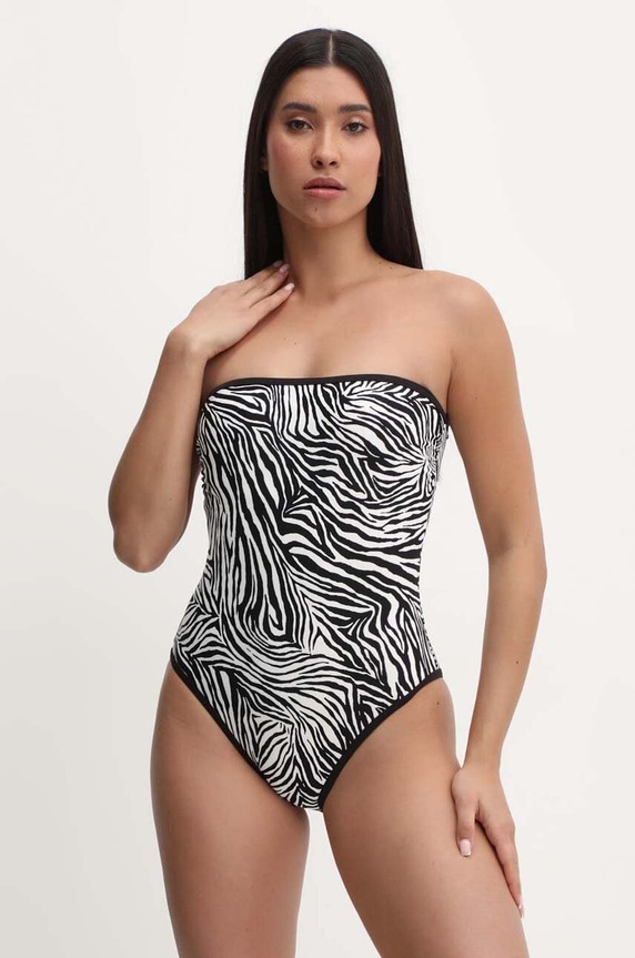 Jednodielne plavky MICHAEL Michael Kors BANDEAU ONE PIECE s kosticami čierna MM24004