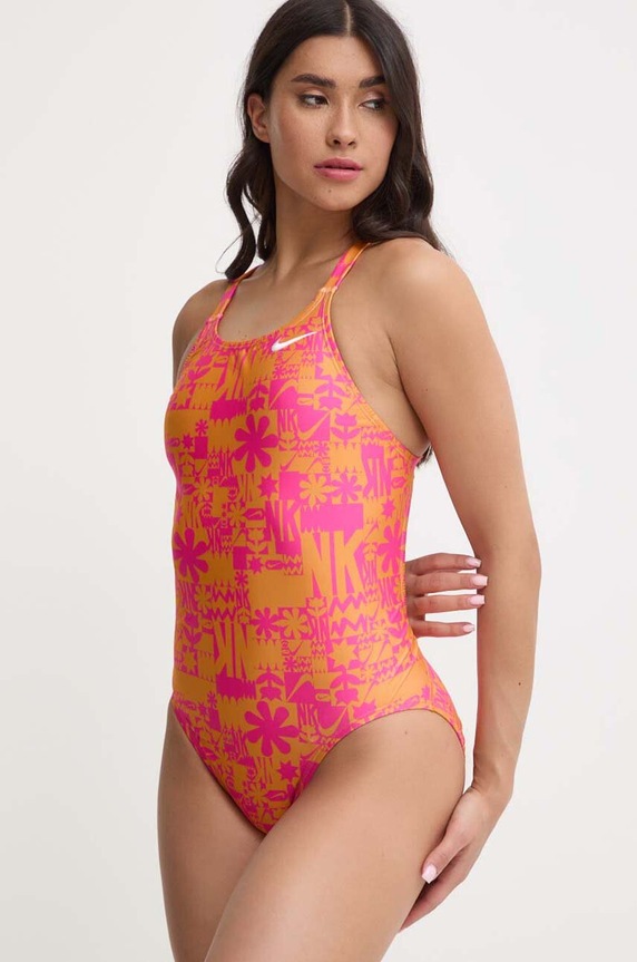 Oblečení Jednodílné plavky Nike Hydrastrong Multi Print NESSE004 oranžová