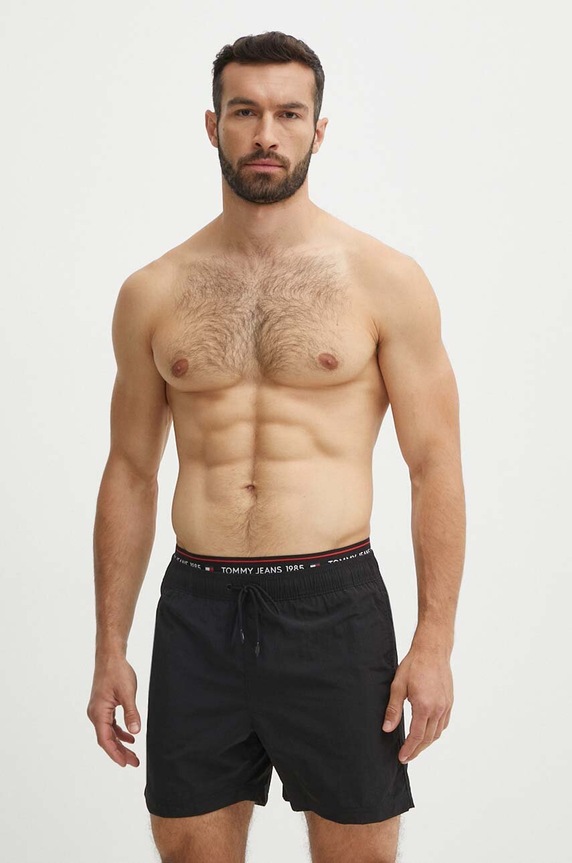 Plavkové šortky Tommy Jeans Planet friendly černá UM0UM03141
