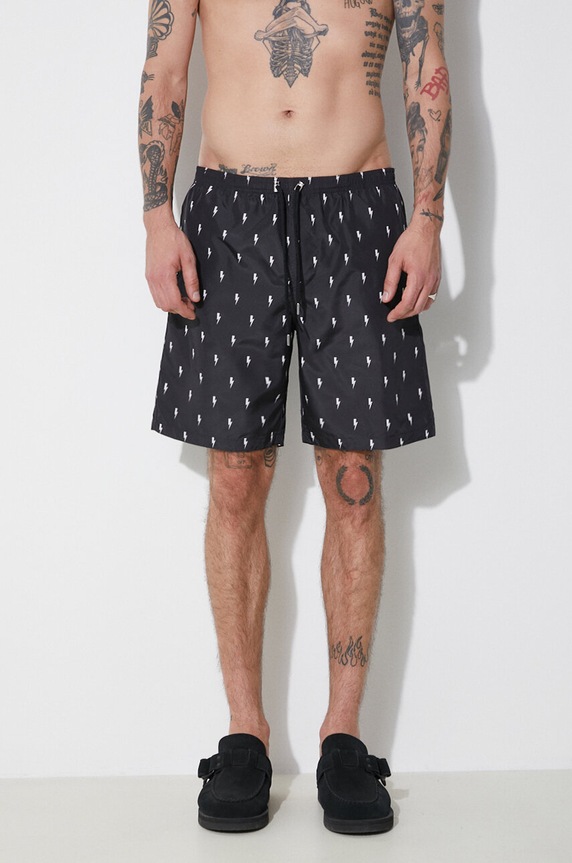 Neil Barrett pantaloni scurti de baie All-Over Micro Bolts Swim Long Shorts negru MY58026B.Y068.524N