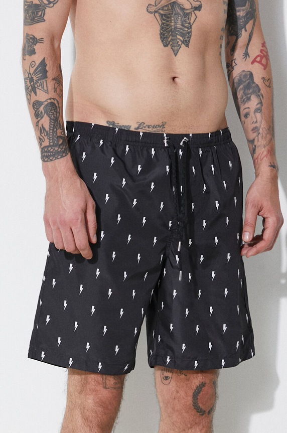 Neil Barrett pantaloni scurti de baie All-Over Micro Bolts Swim Long Shorts negru MY58026B.Y068.524N